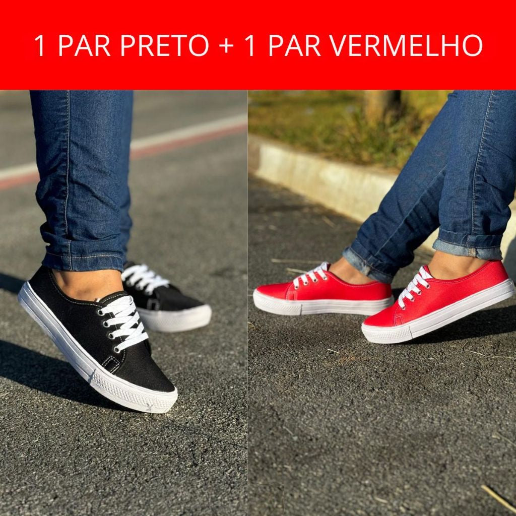 Kit 2 Pares Tênis Feminino Casual Com Cadarço - Promoção Especial Compre 1 e Leve Outro - La Pupina