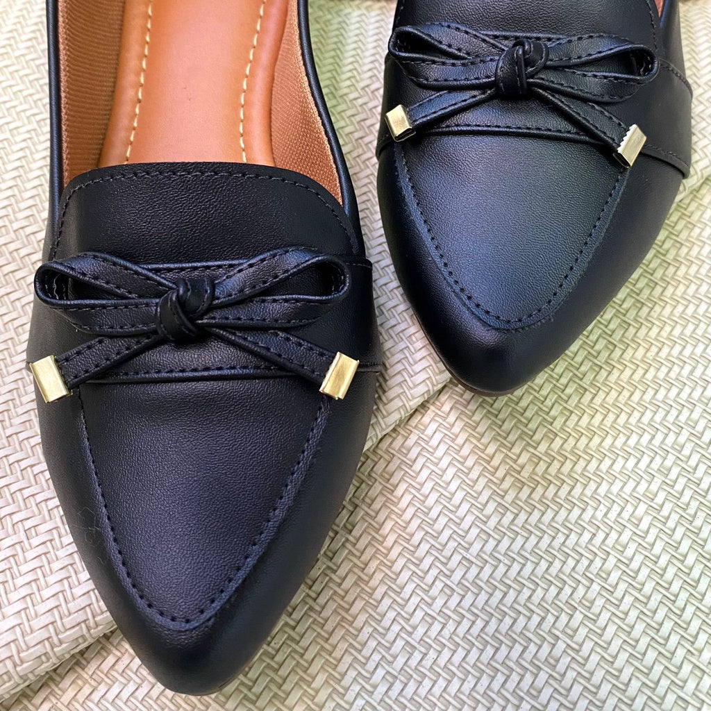 Sapatilha Mocassim Feminina Bico Fino Napa Preto