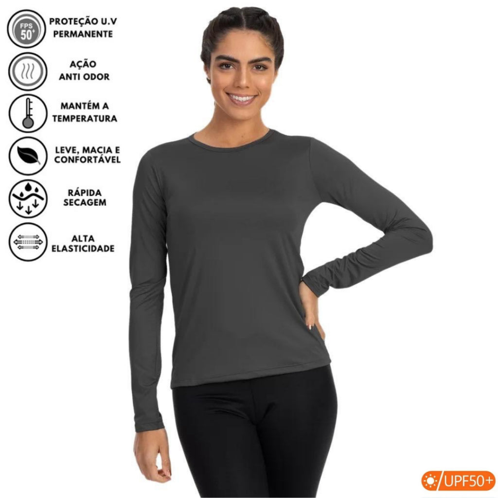 Camiseta Feminina Segunda Pele Térmica Manga Longa com Proteção UV