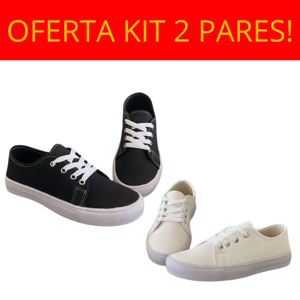 Kit 2 Pares Tênis Feminino Casual Com Cadarço - Promoção Especial Compre 1 e Leve Outro - La Pupina