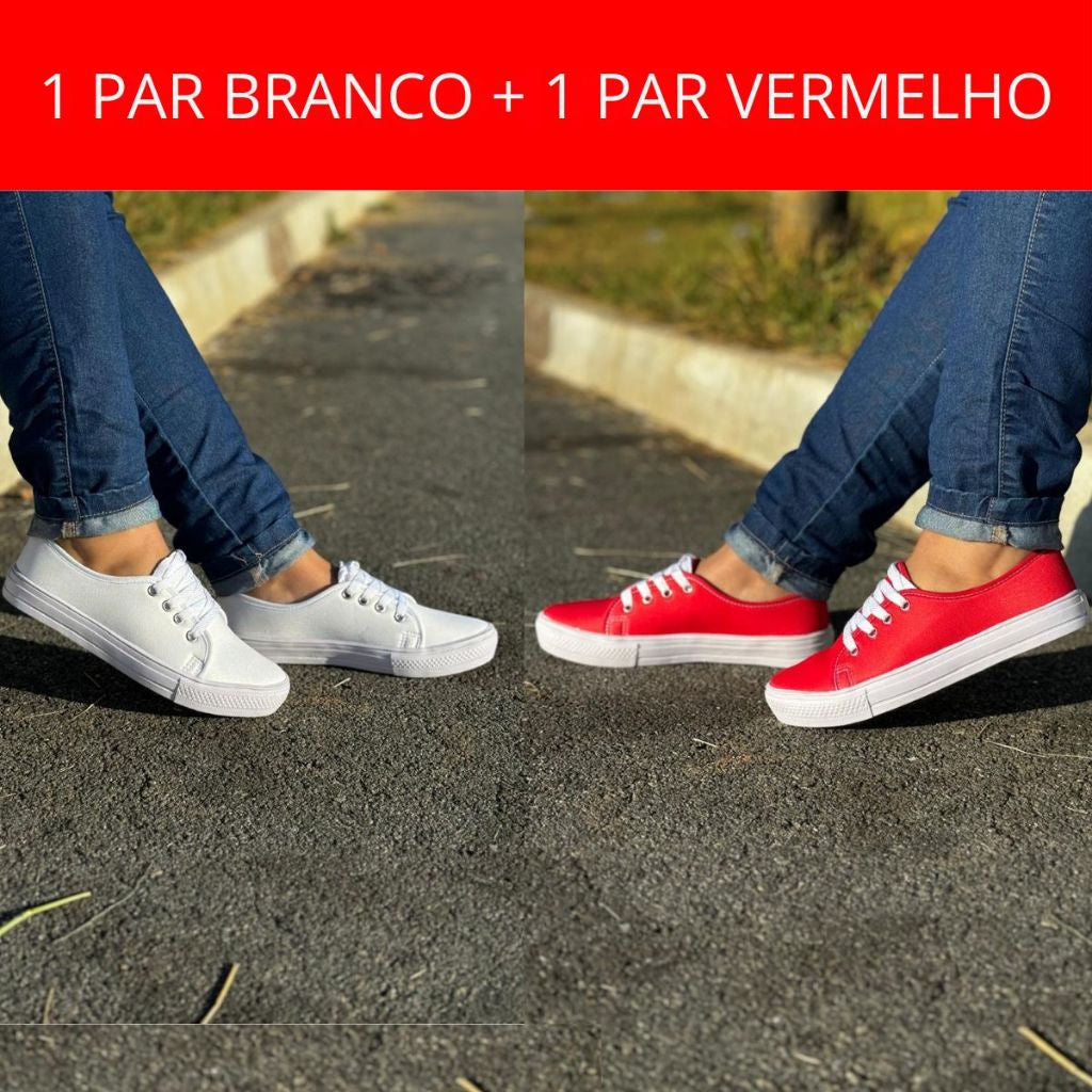 Kit 2 Pares Tênis Feminino Casual Com Cadarço - Promoção Especial Compre 1 e Leve Outro - La Pupina