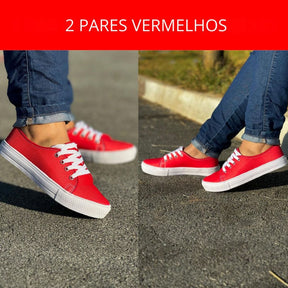 Kit 2 Pares Tênis Feminino Casual Com Cadarço - Promoção Especial Compre 1 e Leve Outro - La Pupina