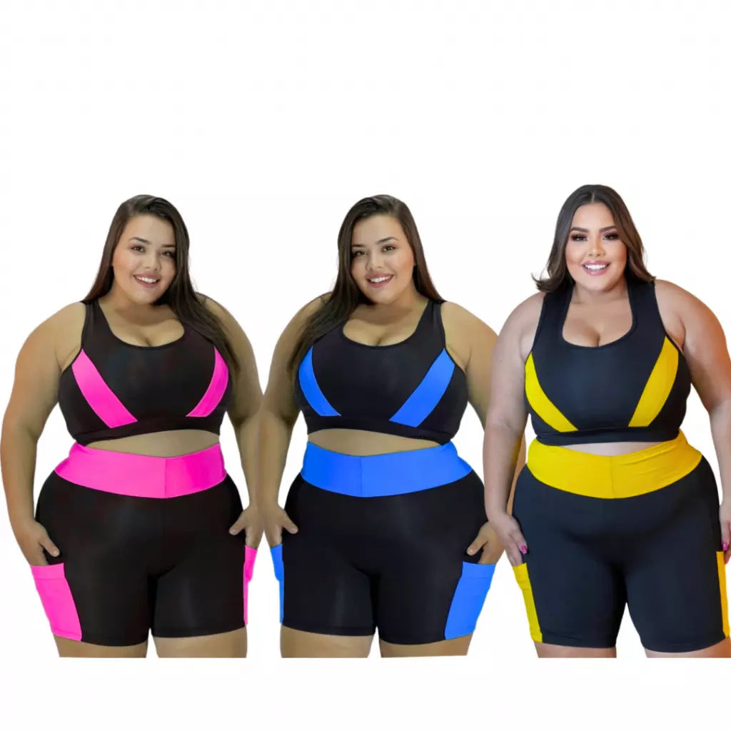 Kit 3 Conjuntos Fitness Plus Size