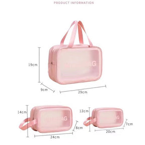 Kit 3 Necessaire de Maquiagem Transparente WashBag à Prova d'água