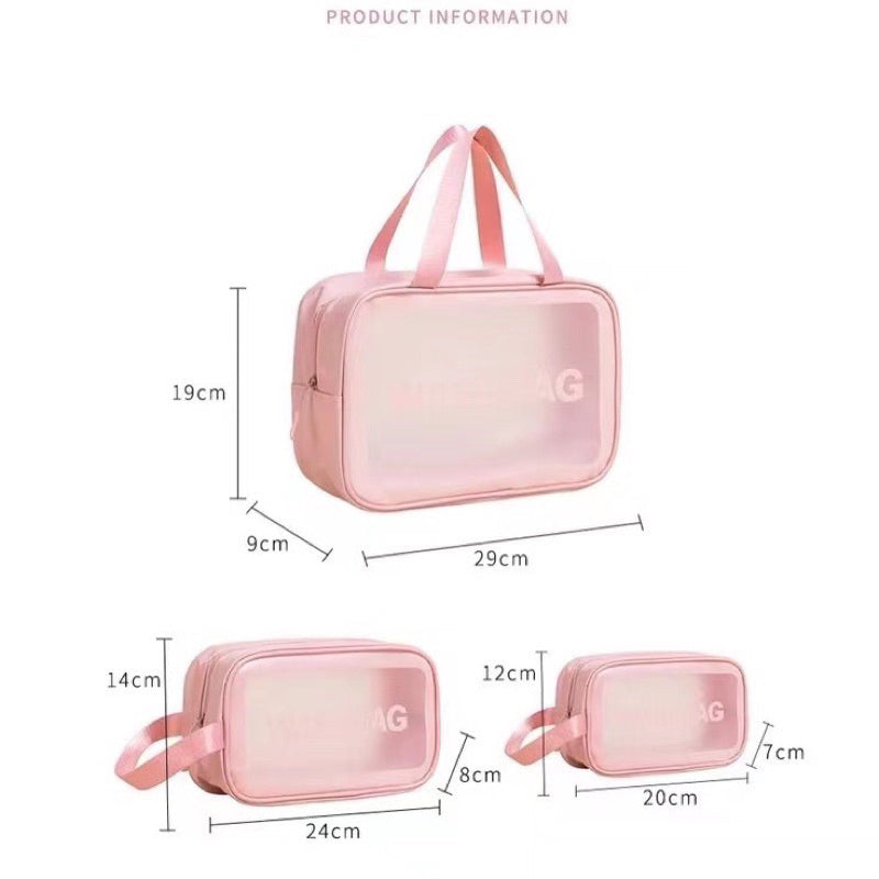 Kit 3 Necessaire de Maquiagem Transparente WashBag à Prova d'água