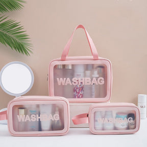 Kit 3 Necessaire de Maquiagem Transparente WashBag à Prova d'água