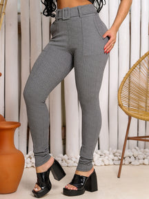 Calça Feminina Skinny Malha Crepe Com Cinto Forrado Cintura Alta