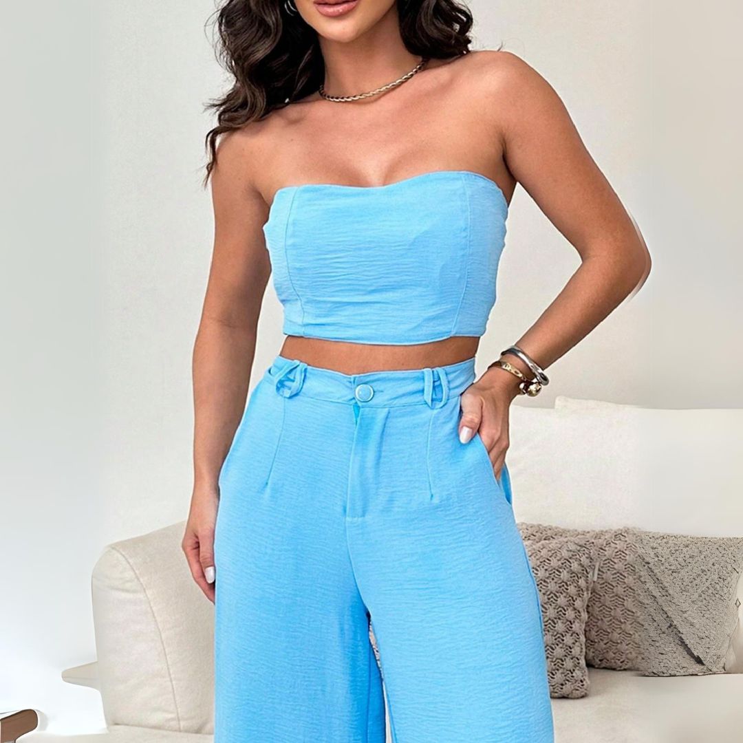 Conjunto Feminino CalCa Pantalona Cintura Alta e Cropped - La Pupina