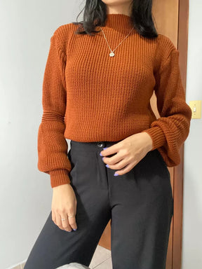 Blusa Tricot Manga Bufante Inverno Tendência Blogueira