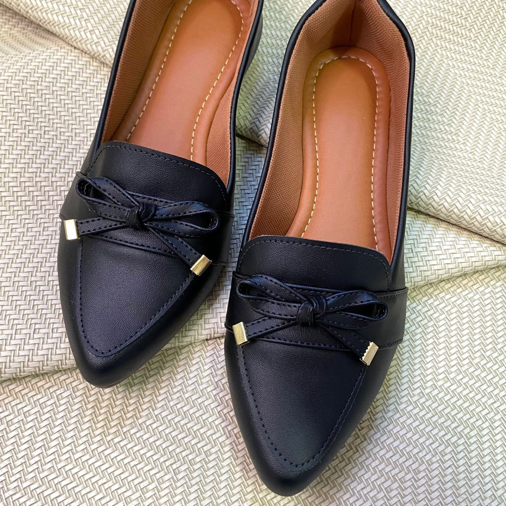 Sapatilha Mocassim Feminina Bico Fino Napa Preto