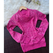 Blusa de Frio Feminina Gola V de Tricô Suéter Casaquinho