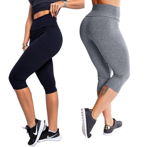 Kit 2 Calça Legging Corsário Cintura Alta Feminina Academia Fitness Lisa